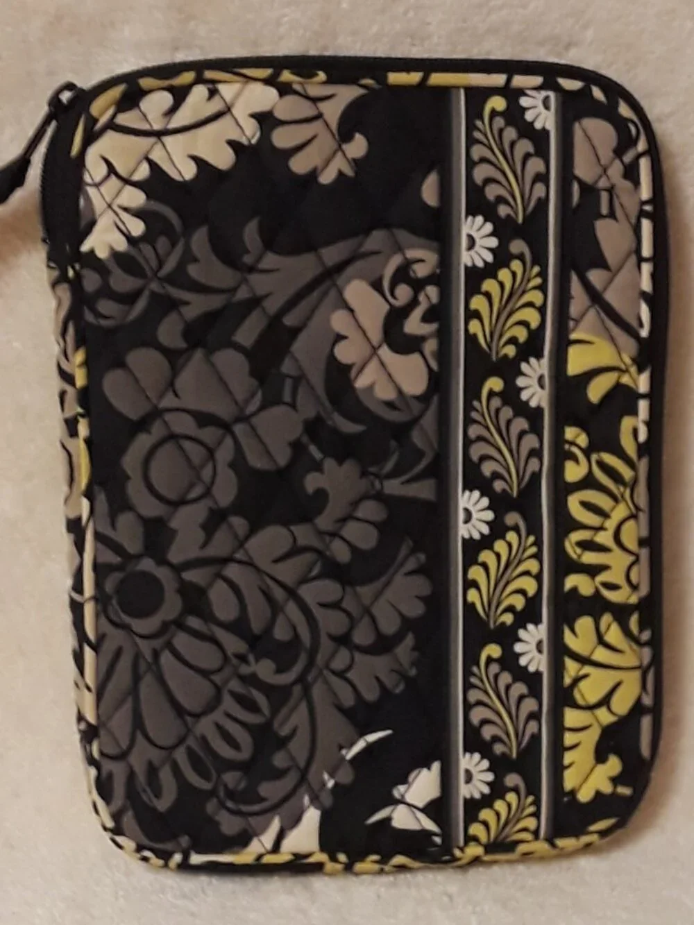 Vera Bradley Small Tablet e-Reader Sleeve, Quilted, Zip Case, Baroque Blk/Yellow